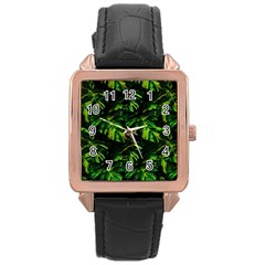 Jungle Camo Tropical Print Rose Gold Leather Watch 