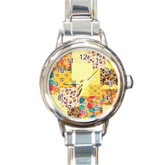 Yellow Floral Aesthetic Round Italian Charm Watch by designsbymallika