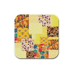 Yellow Floral Aesthetic Rubber Square Coaster (4 Pack)  by designsbymallika