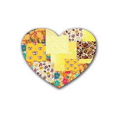 Yellow Floral Aesthetic Heart Coaster (4 Pack)  by designsbymallika