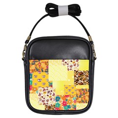 Yellow Floral Aesthetic Girls Sling Bag by designsbymallika