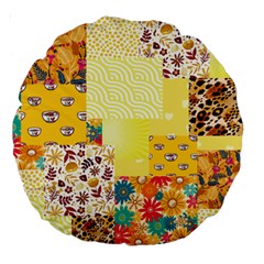 Yellow Floral Aesthetic Large 18  Premium Round Cushions by designsbymallika