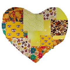 Yellow Floral Aesthetic Large 19  Premium Heart Shape Cushions by designsbymallika