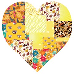 Yellow Floral Aesthetic Wooden Puzzle Heart by designsbymallika