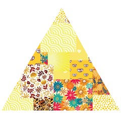 Yellow Floral Aesthetic Wooden Puzzle Triangle by designsbymallika