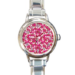 Pink Tiles Round Italian Charm Watch by designsbymallika