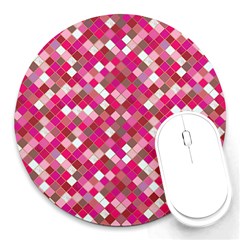 Pink Tiles Round Mousepads by designsbymallika