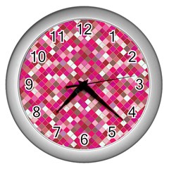 Pink Tiles Wall Clock (silver) by designsbymallika