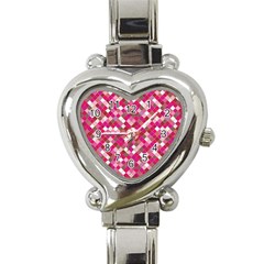 Pink Tiles Heart Italian Charm Watch by designsbymallika