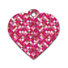 Pink Tiles Dog Tag Heart (one Side) by designsbymallika