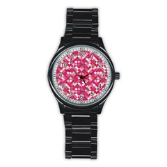 Pink Tiles Stainless Steel Round Watch by designsbymallika