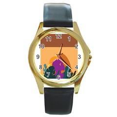 Girl Power Round Gold Metal Watch by designsbymallika