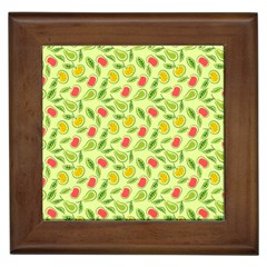 Vector Fruits Pattern, Pastel Colors, Yellow Background Framed Tile