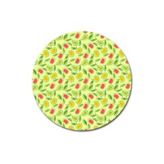 Vector Fruits Pattern, Pastel Colors, Yellow Background Magnet 3  (round)