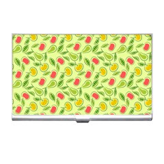 Vector Fruits Pattern, Pastel Colors, Yellow Background Business Card Holder