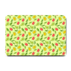 Vector Fruits Pattern, Pastel Colors, Yellow Background Small Doormat 