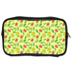 Vector Fruits Pattern, Pastel Colors, Yellow Background Toiletries Bag (two Sides) by Casemiro