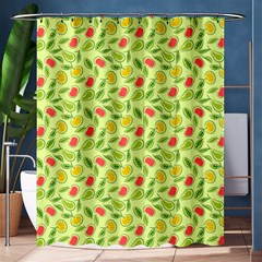 Vector Fruits Pattern, Pastel Colors, Yellow Background Shower Curtain 60  X 72  (medium)  by Casemiro