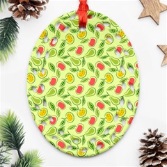 Vector Fruits Pattern, Pastel Colors, Yellow Background Oval Filigree Ornament (two Sides) by Casemiro