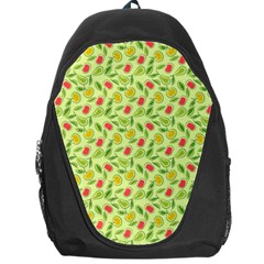 Vector Fruits Pattern, Pastel Colors, Yellow Background Backpack Bag by Casemiro