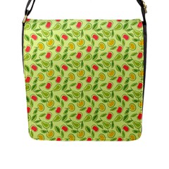 Vector Fruits Pattern, Pastel Colors, Yellow Background Flap Closure Messenger Bag (l) by Casemiro