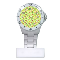 Vector Fruits Pattern, Pastel Colors, Yellow Background Plastic Nurses Watch by Casemiro