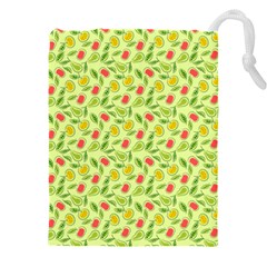 Vector Fruits Pattern, Pastel Colors, Yellow Background Drawstring Pouch (5xl) by Casemiro