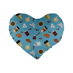 Coffee Time Standard 16  Premium Flano Heart Shape Cushions by SychEva