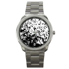 Black And White Abstract Liquid Design Sport Metal Watch by dflcprintsclothing