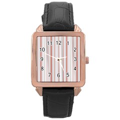 Salmon And Grey Linear Design Rose Gold Leather Watch  by dflcprintsclothing