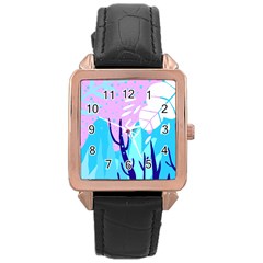 Aquatic Surface Patterns Rose Gold Leather Watch  by Designops73