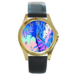 Aquatic Surface Patterns Round Gold Metal Watch