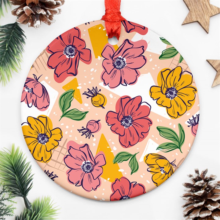 Cartoon Flowers Ornament (Round)