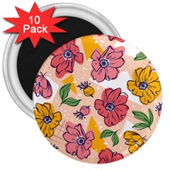 Cartoon Flowers 3  Magnets (10 Pack)  by designsbymallika