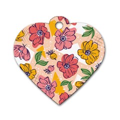 Cartoon Flowers Dog Tag Heart (two Sides) by designsbymallika