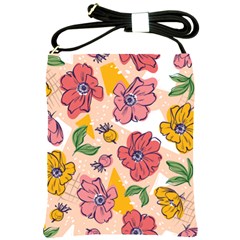 Cartoon Flowers Shoulder Sling Bag by designsbymallika