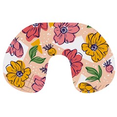 Cartoon Flowers Travel Neck Pillow by designsbymallika