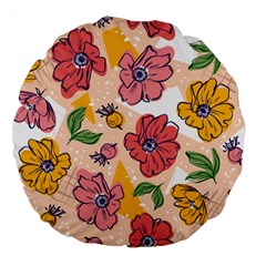 Cartoon Flowers Large 18  Premium Flano Round Cushions by designsbymallika