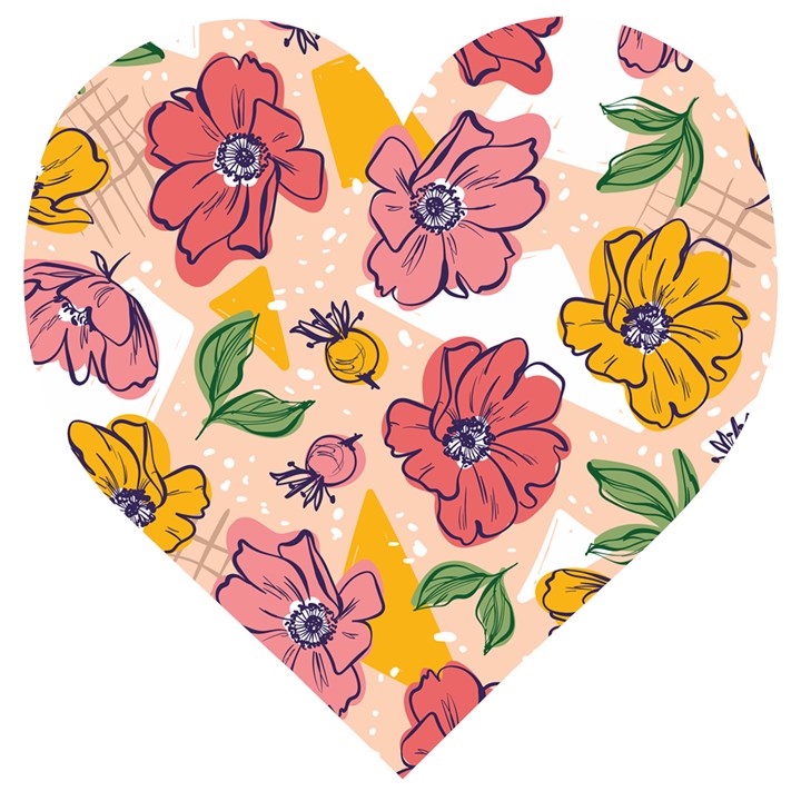 Cartoon Flowers Wooden Puzzle Heart