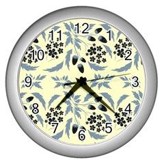 Folk Flowers Art Pattern Floral  Surface Design  Seamless Pattern Wall Clock (silver) by Eskimos