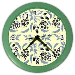 Folk Flowers Art Pattern Floral  Surface Design  Seamless Pattern Color Wall Clock by Eskimos