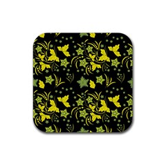 Folk Flowers Art Pattern Floral  Surface Design  Seamless Pattern Rubber Coaster (square)  by Eskimos