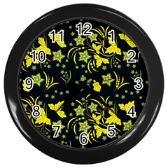 Folk Flowers Art Pattern Floral  Surface Design  Seamless Pattern Wall Clock (black) by Eskimos