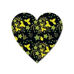 Folk Flowers Art Pattern Floral  Surface Design  Seamless Pattern Heart Magnet by Eskimos