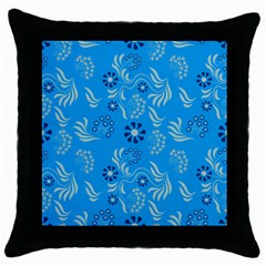 Folk Flowers Art Pattern Floral  Surface Design  Seamless Pattern Throw Pillow Case (black) by Eskimos