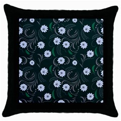 Folk Flowers Art Pattern Floral  Surface Design  Seamless Pattern Throw Pillow Case (black) by Eskimos