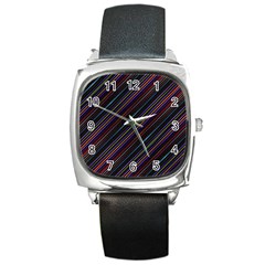 Dark Multicolored Striped Print Design Dark Multicolored Striped Print Design Square Metal Watch by dflcprintsclothing