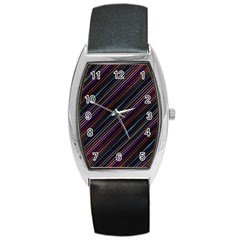 Dark Multicolored Striped Print Design Dark Multicolored Striped Print Design Barrel Style Metal Watch by dflcprintsclothing