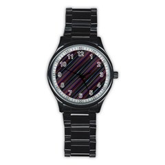 Dark Multicolored Striped Print Design Dark Multicolored Striped Print Design Stainless Steel Round Watch by dflcprintsclothing