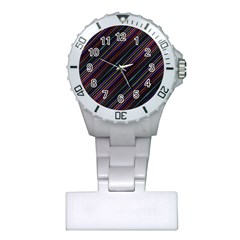 Dark Multicolored Striped Print Design Dark Multicolored Striped Print Design Plastic Nurses Watch